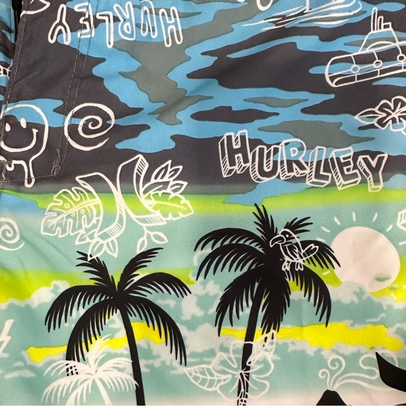 HURLEY Board Shorts for Boys, Size 10 / 25…Hawaiian Print Blue, & Green. NWT! - Picture 2 of 10